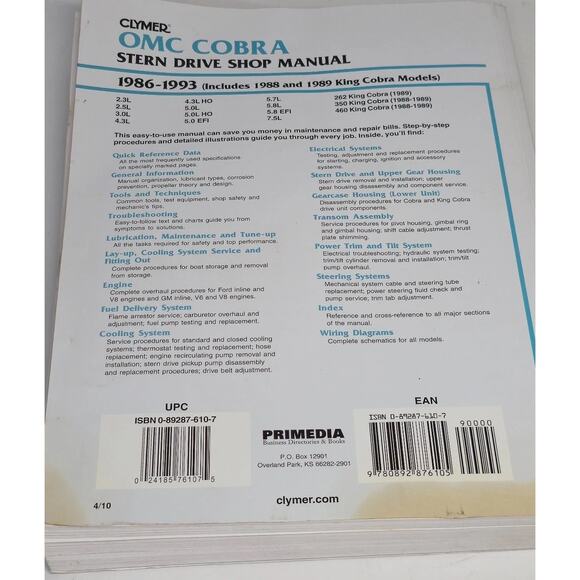 86 - 93 Clymer OMC cobra & OMC Cobra shop - Owners manual And SB’s - Picture 2 of 3